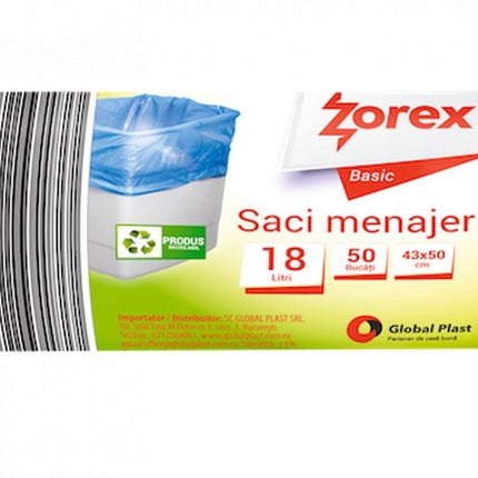 Saci menajeri, basic, negri, 18 L, 50 buc, Zorex